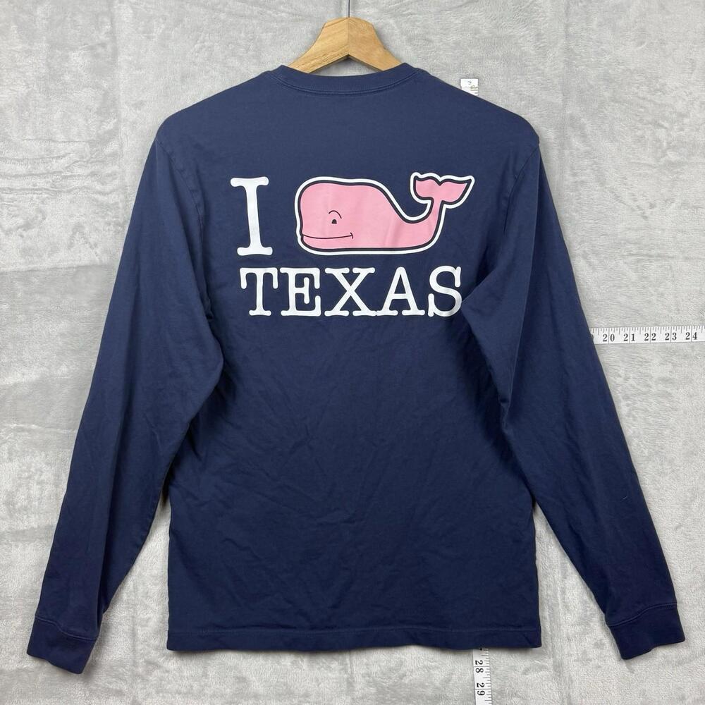 Vineyard Vines I Love Texas Long Sleeve Shirt XS Navy Pink Whale Graphic Preppy